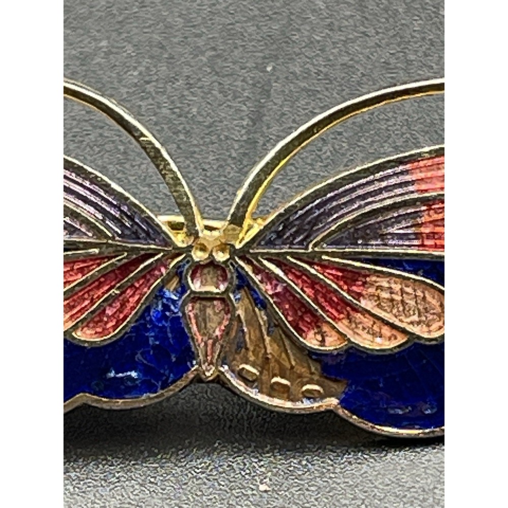 Vintage Enamel Butterfly Barrettes Pair Gold Tone Hair Clips Cloisonne Style - Picture 4 of 4